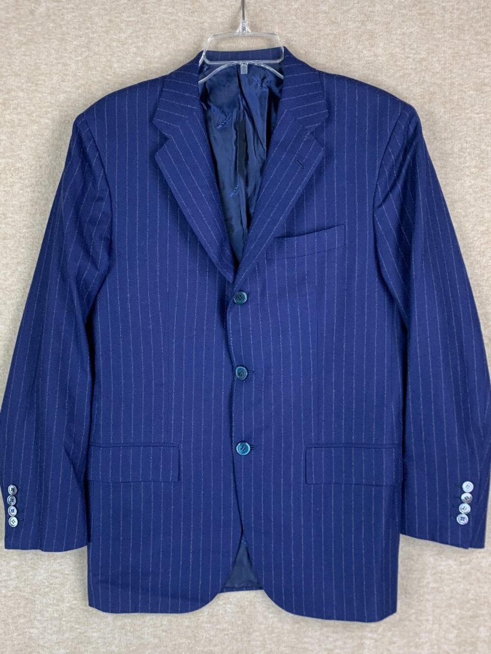 Kiton Napoli Navy Blue Wool Blazer 48IT US38 Drop 8r Pinstripe